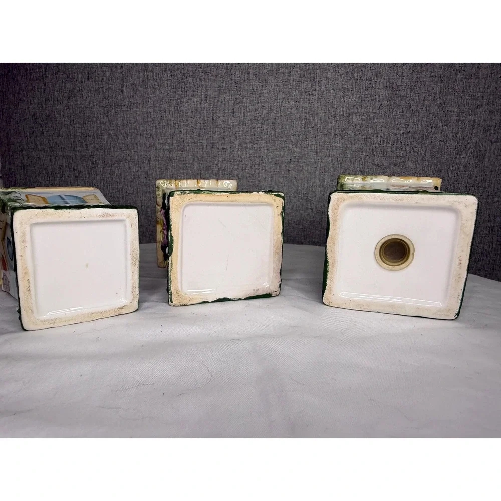 Vintage 80s 90s‎ Ceramic Floral Cottage Bathroom Set Soap Dispenser Toothbrush